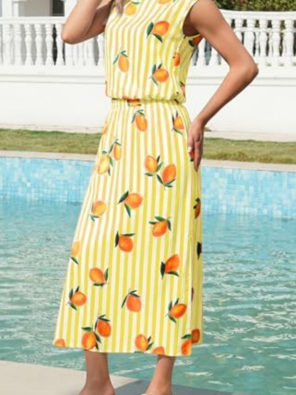Tankaneo Womens Striped 2 Piece Skirt Sets Summer Lemon Print Sleeveless Tank